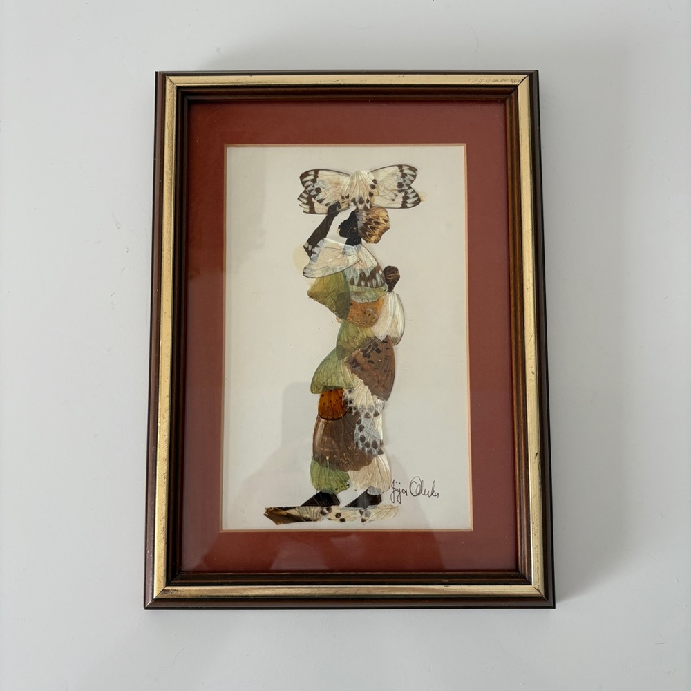 Vintage Butterfly Wing Collage Art Handmade in Africa
Signed Folk Art Tribal